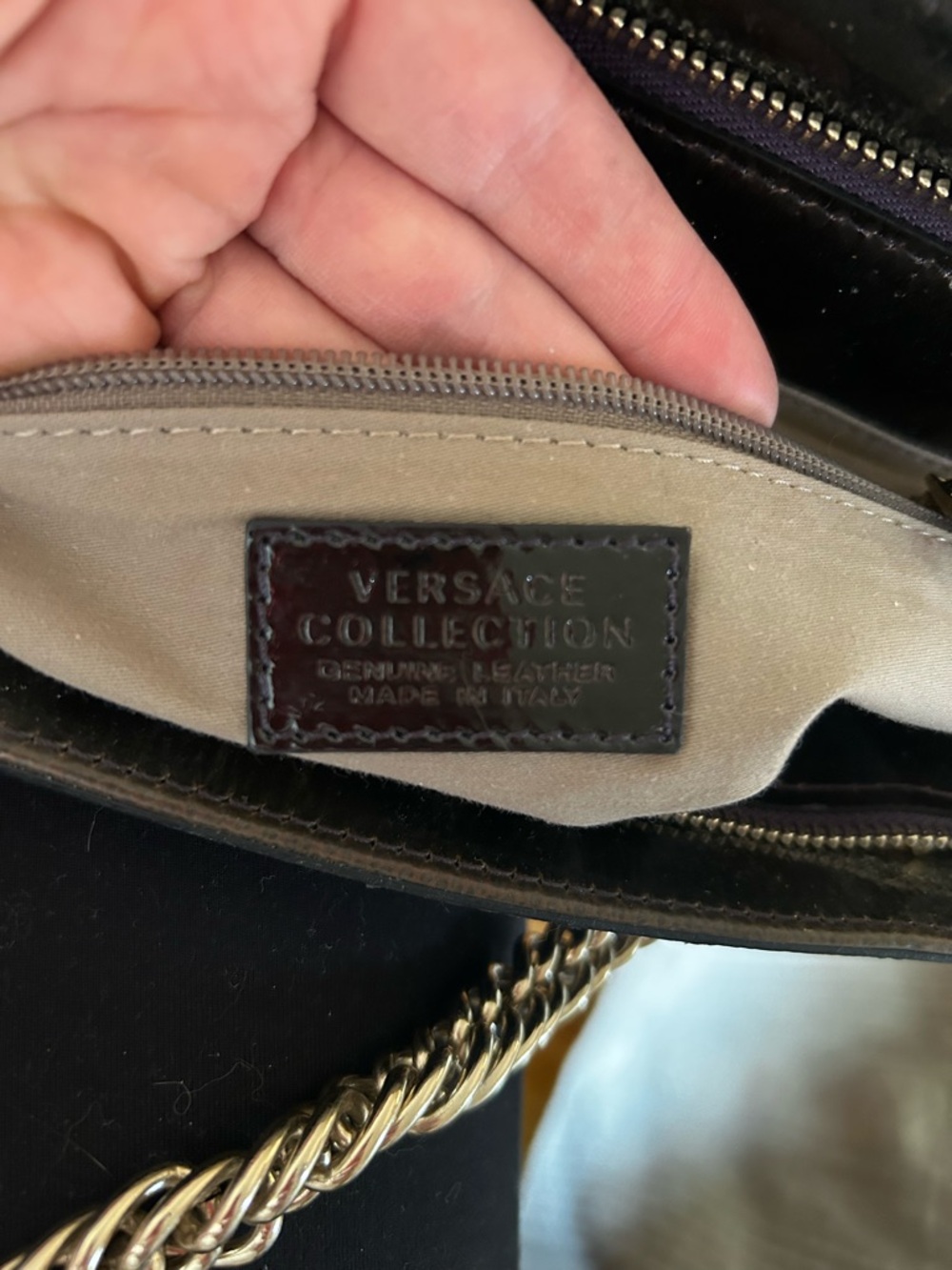 Versace Black Leather Patent Chain-Handle Tote - Picture 7 of 9